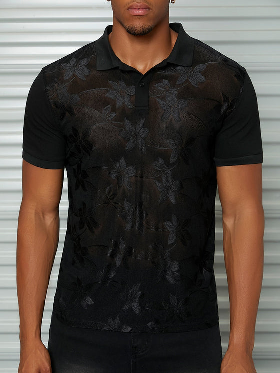 Men Jacquard Mesh Polo Shirt