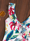 Tropical Print Ruffle Trim One Piece Swimsuit