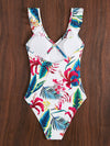 Tropical Print Ruffle Trim One Piece Swimsuit