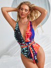 Patchwork Plunging One Piece Swimsuit