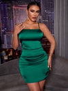 SXY Solid Satin Backless Ruched Dress