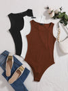 3pcs Solid Ribbed Knit Bodysuit