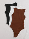 3pcs Solid Ribbed Knit Bodysuit