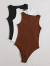 3pcs Solid Ribbed Knit Bodysuit