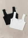 2pcs Lace Trim Crop Tank Top