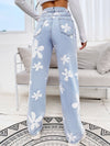 Floral Print Straight Leg Jeans