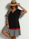 Unity Plus Contrast Striped Flounce Sleeve Smock Dress