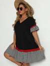 Unity Plus Contrast Striped Flounce Sleeve Smock Dress