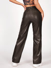 PETITE Solid PU Leather Straight Leg Pants