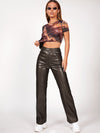 X Aurora Celli Solid PU Leather Straight Leg Pants