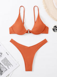  Solid Underwire High Cut Bikini Swimsuit