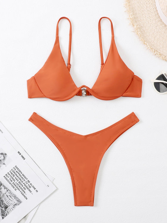 Solid Underwire High Cut Bikini Swimsuit