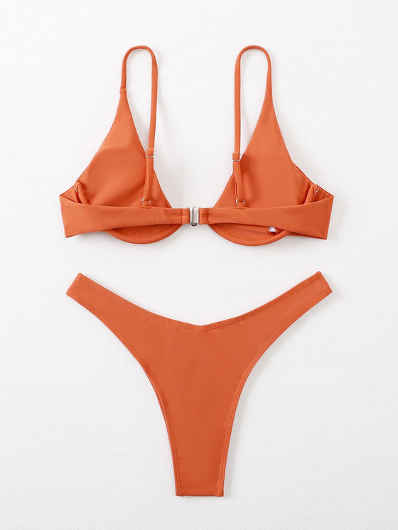 Solid Underwire High Cut Bikini Swimsuit