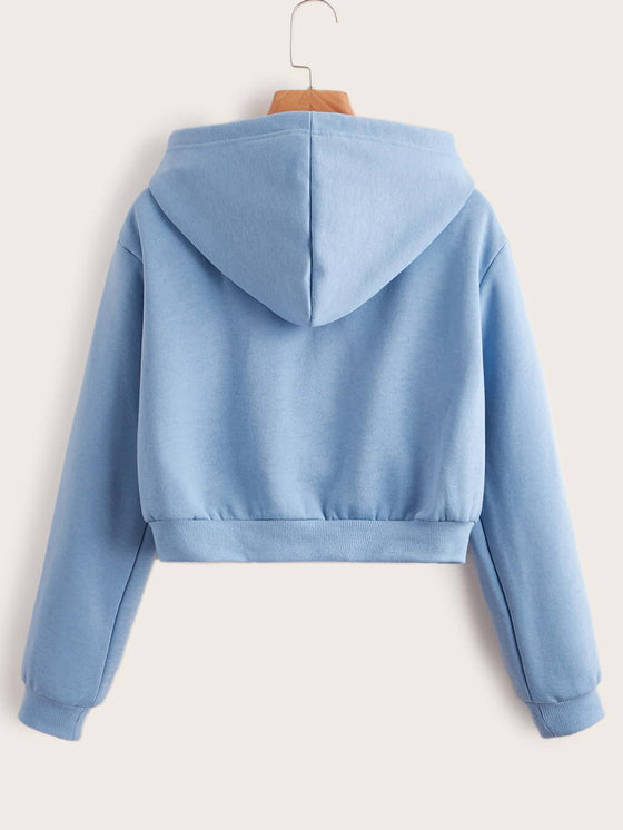 Solid Zip Up Crop Hoodie