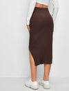 EZwear Slit Hem Rib knit Pencil Skirt