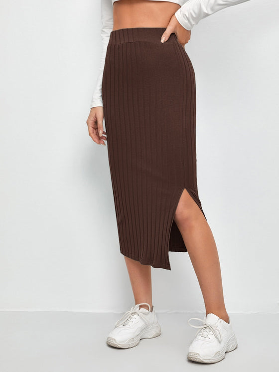 EZwear Slit Hem Rib knit Pencil Skirt