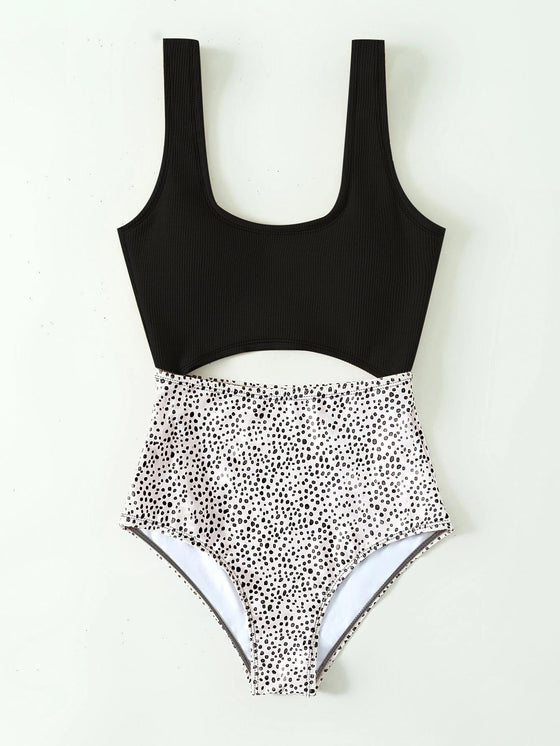 Dalmatian Print Cut out One Piece Swimsuit