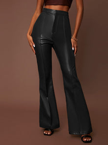  BAE Seam Front Flare Leg PU Leather Pants