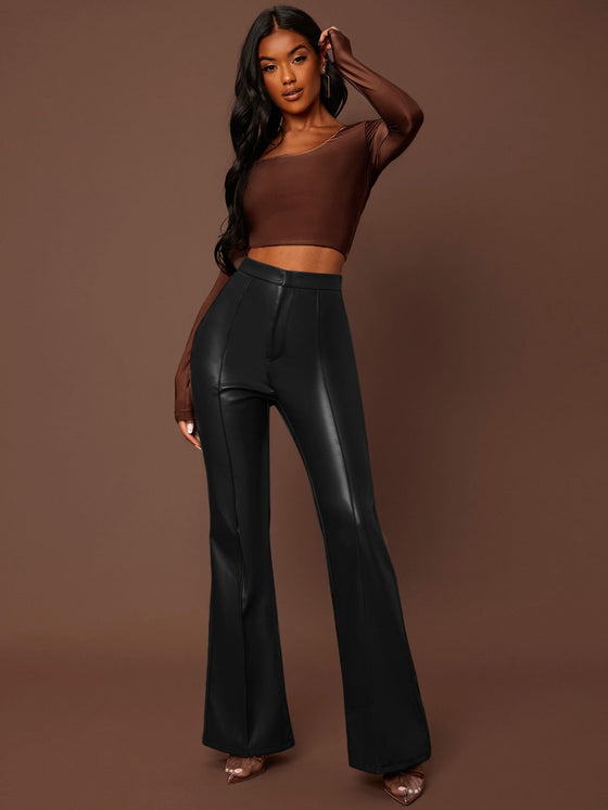 BAE Seam Front Flare Leg PU Leather Pants