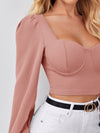 Sweetheart Neck Lantern Sleeve Crop Top