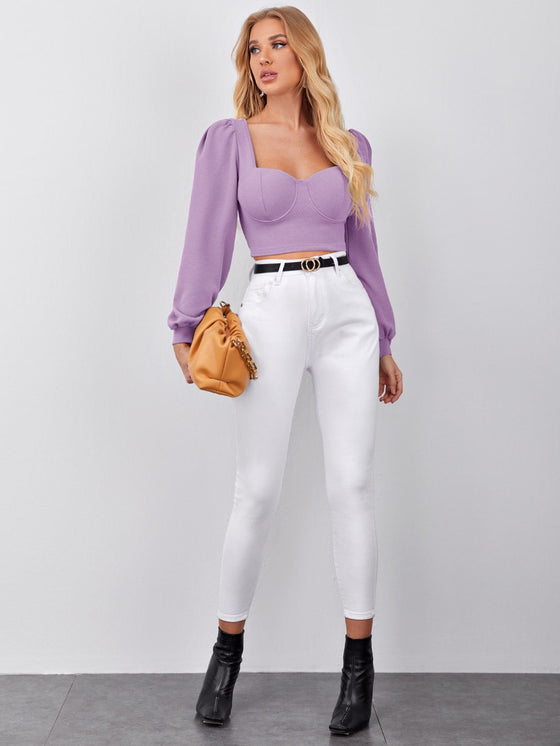 Sweetheart Neck Puff Sleeve Crop Top