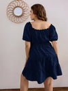 Plus Solid Shirred Waist Ruffle Hem Dress