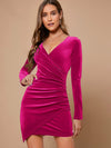 Wrap Front Ruched Detail Velvet Dress