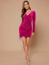 Wrap Front Ruched Detail Velvet Dress