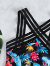 Floral Tropical Print Contrast Mesh One Piece Swimsuit