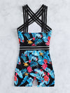 Floral Tropical Print Contrast Mesh One Piece Swimsuit