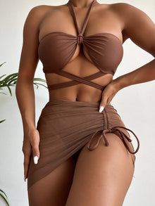  3pack Solid Lace Up Bikini Swimsuit Beach Skirt