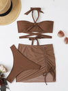 3pack Solid Lace Up Bikini Swimsuit Beach Skirt