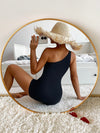 Solid Cut out One Shoulder One Piece Swimsuit