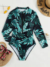 Tropical Print Zip Front One Piece Swimsuit