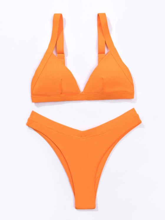 Rib Triangle High Cut Bikini Swimsuit