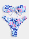 Floral Print Tie Front Bandeau Bikini Swimsuit