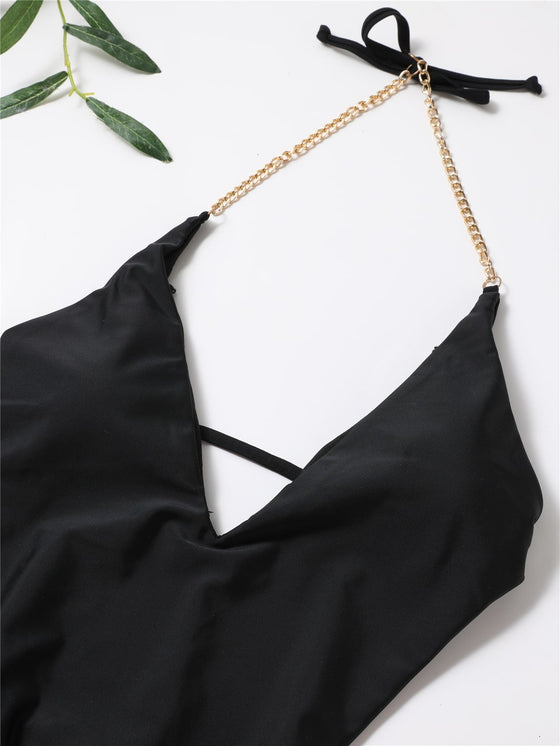 Chain Linked Plunging One Piece Swimsuit