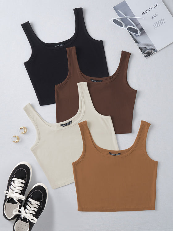 4pack Solid Crop Tank Top