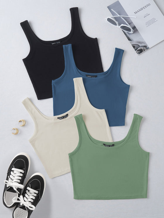 4pack Solid Crop Tank Top