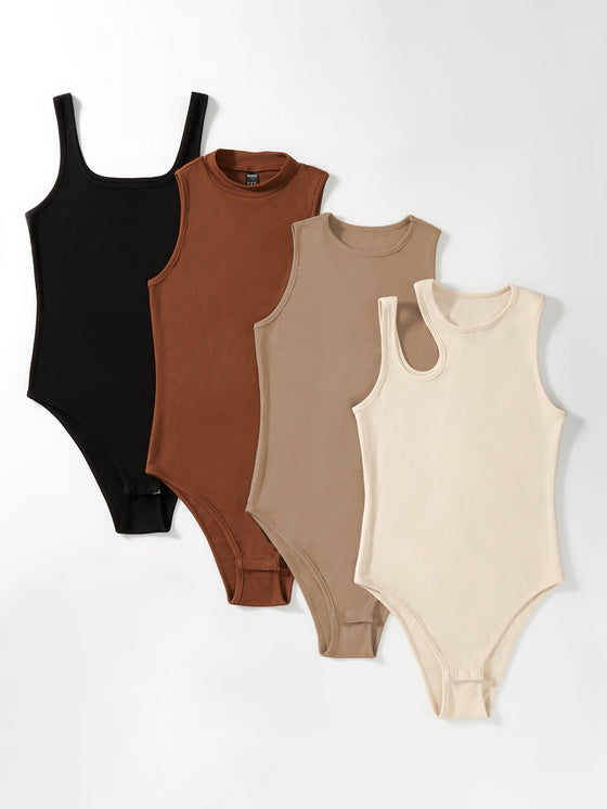 Privé 4pcs Solid Ribbed Knit Bodysuit