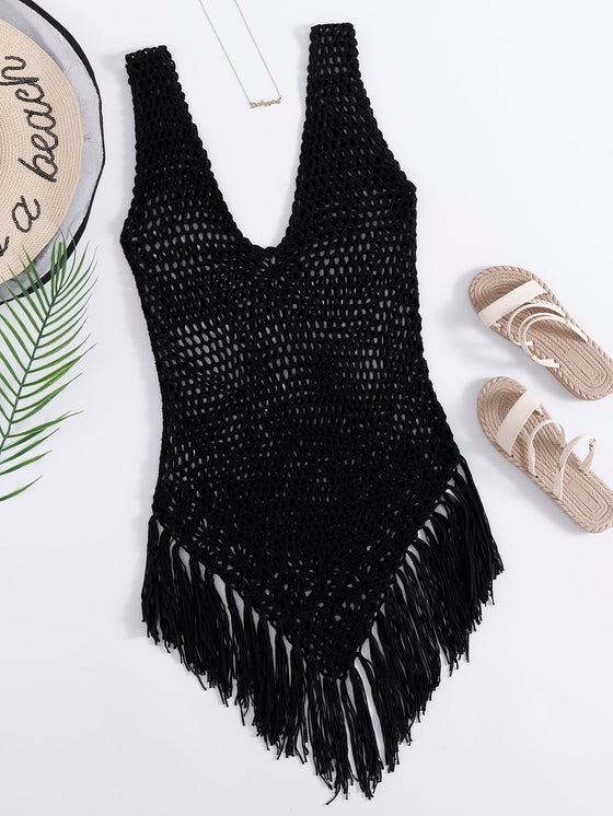 Knitted Fringe Hem swim Cover Up