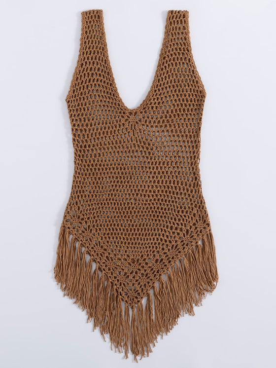 Knitted Fringe Hem swim Cover Up