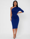 PETITE Solid One Shoulder Ruched Bodycon Dress