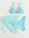 3pack Butterfly Appliques Underwire Bikini Swimsuit Beach Skirt