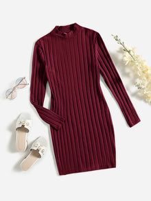  Girls Mock Neck Ribbed Knit Dress