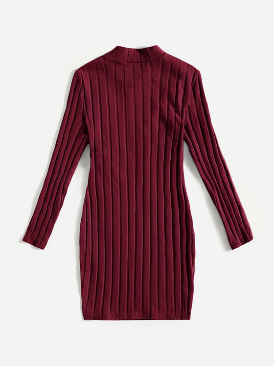 Girls Mock Neck Ribbed Knit Dress