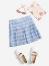 Girls Zipper Side Tartan Pleated Skirt