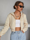 Zipper Up Drawstring Crop Hoodie