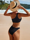 Textured One Shoulder Bikini Swimsuit