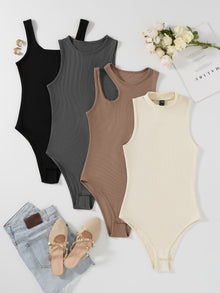  4pcs Solid Ribbed Knit Bodysuit